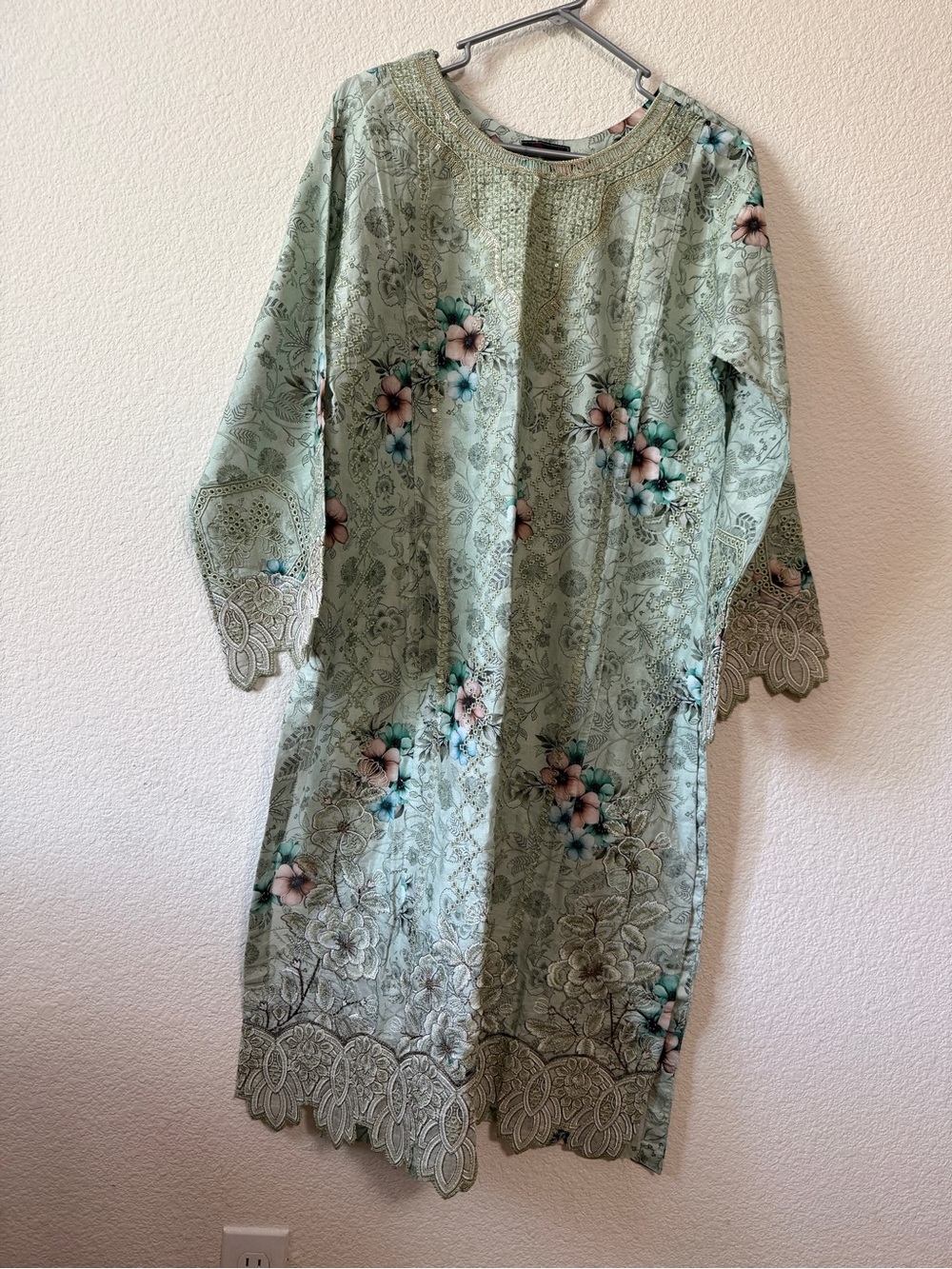 Floral Embroidered Mint Green Women's Dress